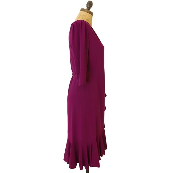 Kiyonna USA Whimsy Tie Wrap Dress S V-Neck 3/4 Sleeve Magenta Purple NEW B20 - Picture 2 of 5